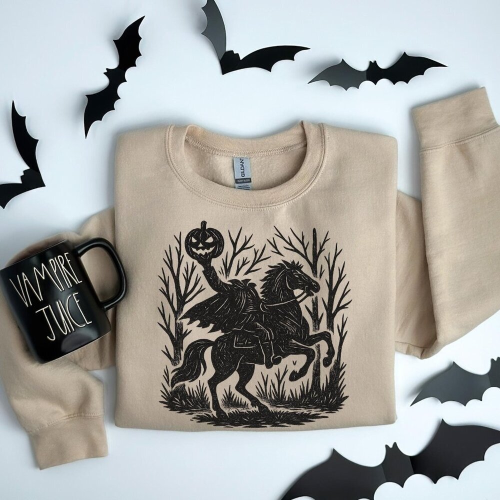 Headless Horseman Sweatshirt, Halloween Fall Pumpkin Scary Costume